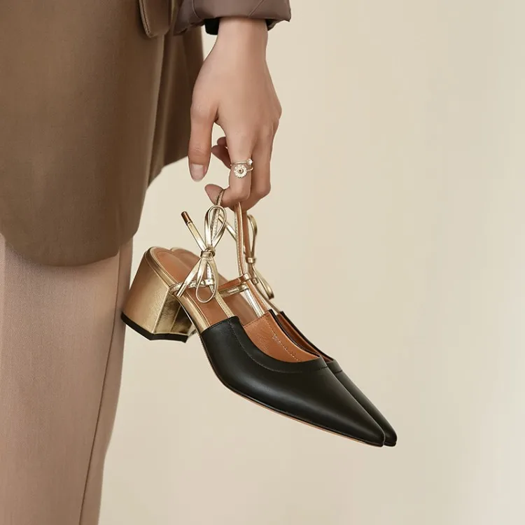 

Korean-style Mary Jane Women's 2020 Spring And Summer with Drawstring Closed-toe WOMEN'S Shoes Genuine Leather Chunky High Heel