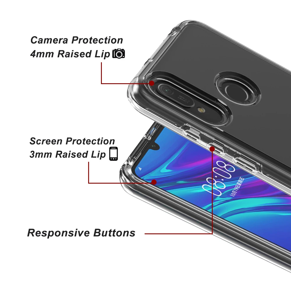 For Huawei Y6 2019 Y6 Pro 2019 Y6 Prime 2019 Cover Transparent Soft TPU Hard PC 2