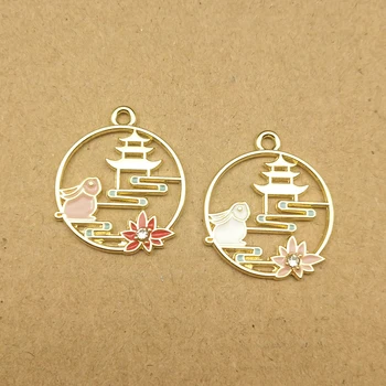 

10pcs 20x23mm enamel rabbit and tower charm for jewelry making and crafting charm earring pendant bracelet necklace charm