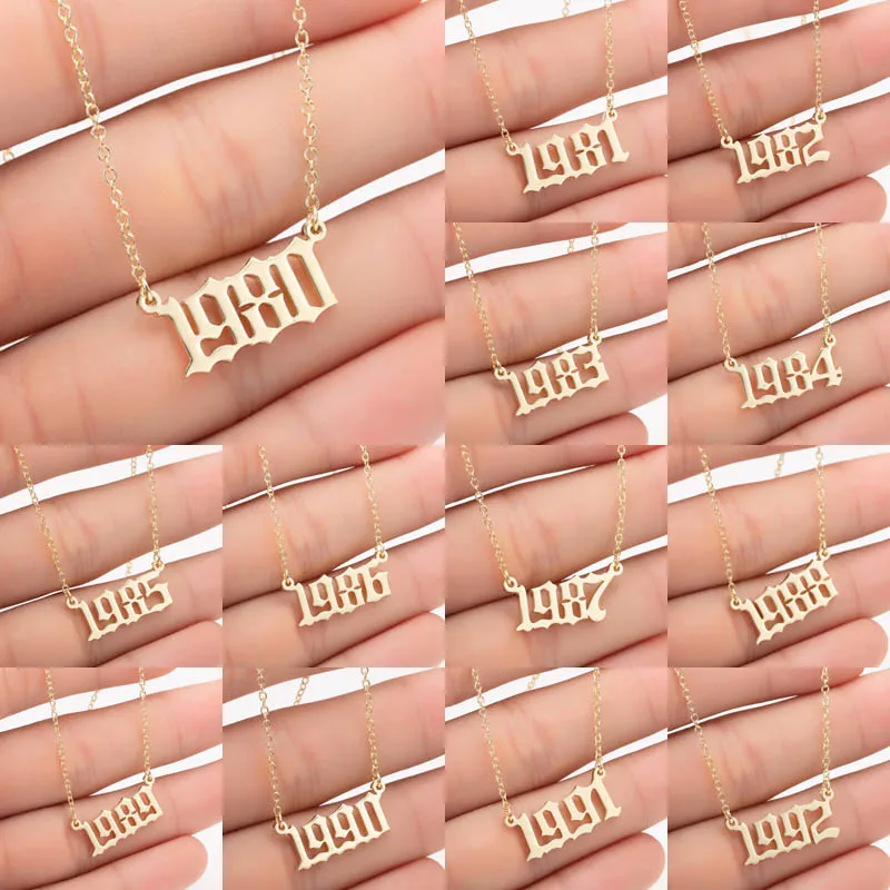 

Bohemian English Number Letter Necklace Stainless Steel Chain Necklace for Women Birthday Gift Personalized Birth Year Necklaces