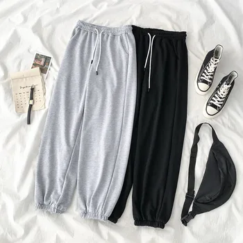 

high waist solid women harem pants 2020 summer new loose ankle length casual running all match female pants top quality