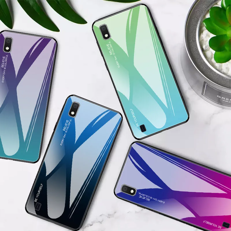 Градиент закаленное Стекло чехол для Samsung Galaxy A7 чехол A6 A8 A9 J4 J6 J8 плюс A7 A5 Защитная крышка