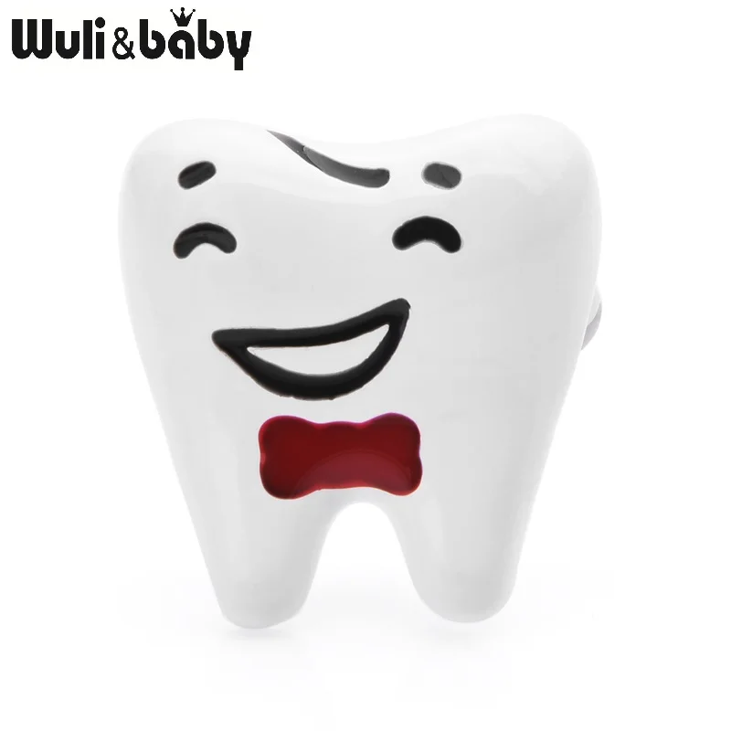 Wuli&baby, красная, синяя улыбающаяся брошь зуб, Женская эмаль, здоровые зубы, стоматолог, повседневная брошь для вечеринки, булавки, подарки - Окраска металла: red