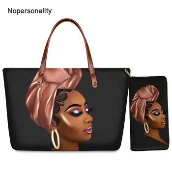 

Nopersonality Art Afro Ladies Print Handbag Set for Women Luxury Female Top-handle Bag Purse Large Capacity African Lady Totes