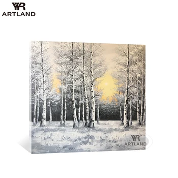 

Christmas gift 100% Handmade oil painting on canvas winter forest landscape wall art picture for living room bedroom no framed