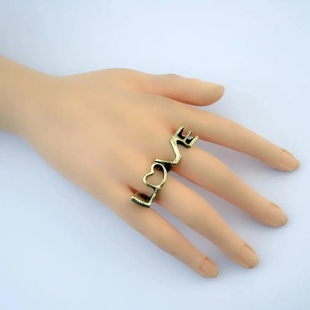 

Vintage Silver Gold Letter Double Rings for Women Boho Love Finger Ring Punk Festival Party Jewelry Bijoux Gift