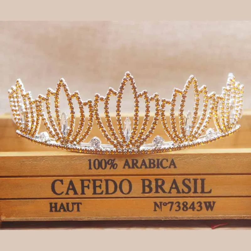 silver with yellow Zerong Новейшие женские Стразы, Королевская корона невесты и диадемы, розовые, Синие стразы, Свадебная вечеринка, головной убор для волос, ювелирная тиара - Окраска металла: silver with yellow