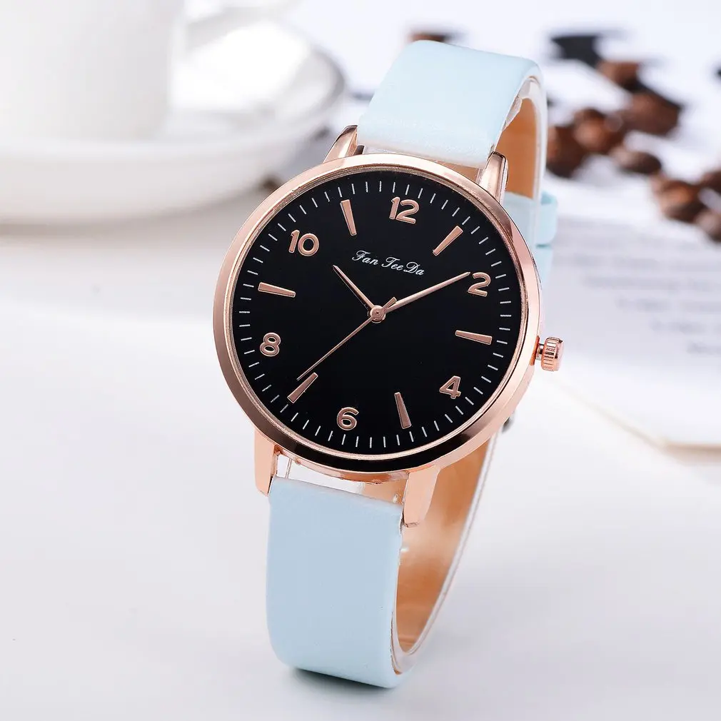 Classic Black Dial Fashion Women Shape Quartz Wristwatch Multicolor Color Leather Strap Watch Band Analog Quartz 3