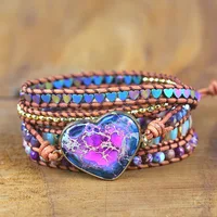Romantic Spiritual Chakra Leather Wrap Bracelets W/ Mix Stone Heart Shape 5 Strands Bracelet Classic Jewelry Bijoux ping