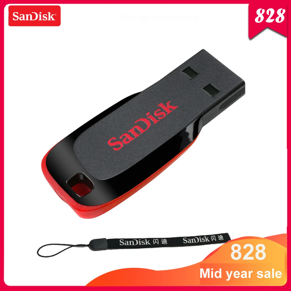 

100% Original SanDisk Cruzer Blade CZ50 USB 2.0 Flash Drive 128GB 64GB 32G 16GB Pen Drives Support official verification