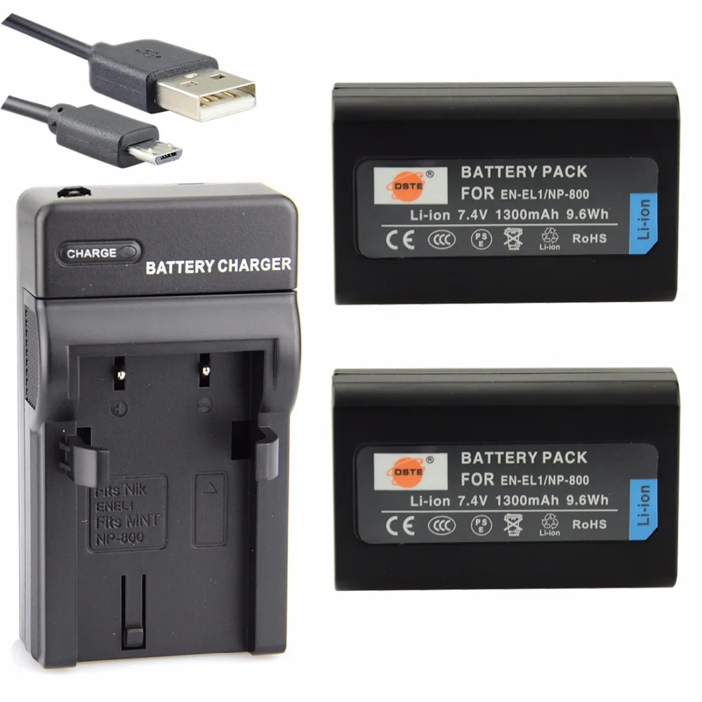 2Battery 1DC Charger 2/3 шт 1300 мАч 7,4 V DSTE EN-EL1 ENEL1 NP-800 Перезаряжаемые цифровой аккумулятор DSLR Зарядное устройство для Nikon COOIPIX для MINOLTA BIZHUB A200 DG-5W - Цвет: 2Battery 1DC Charger