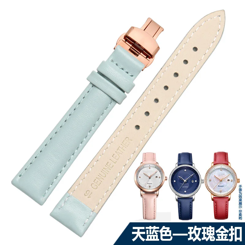 Ремешок для часов из натуральной кожи 14 16 18 20 мм для casio fiyta Фолли часы браслет для женщин студентов мода ремешок Бабочка застежка - Цвет ремешка: sky blue rose