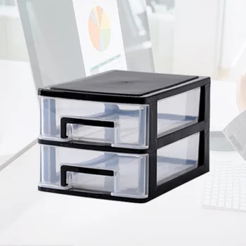 

2 Layers Transparent Desktop Drawer Type Storage Box Plastic Mini Cosmetics Storage Organizer Sundries Holder (Black and Transpa