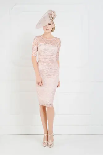 robe de soiree vestido de madrinha Свадебные розовые короткие крестной матери невесты кружевные платья с жакетом - Цвет: Розовый