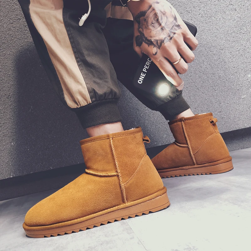 Обувь мужские зимние теплые ботинки из плюша на меху повседневные кожаные