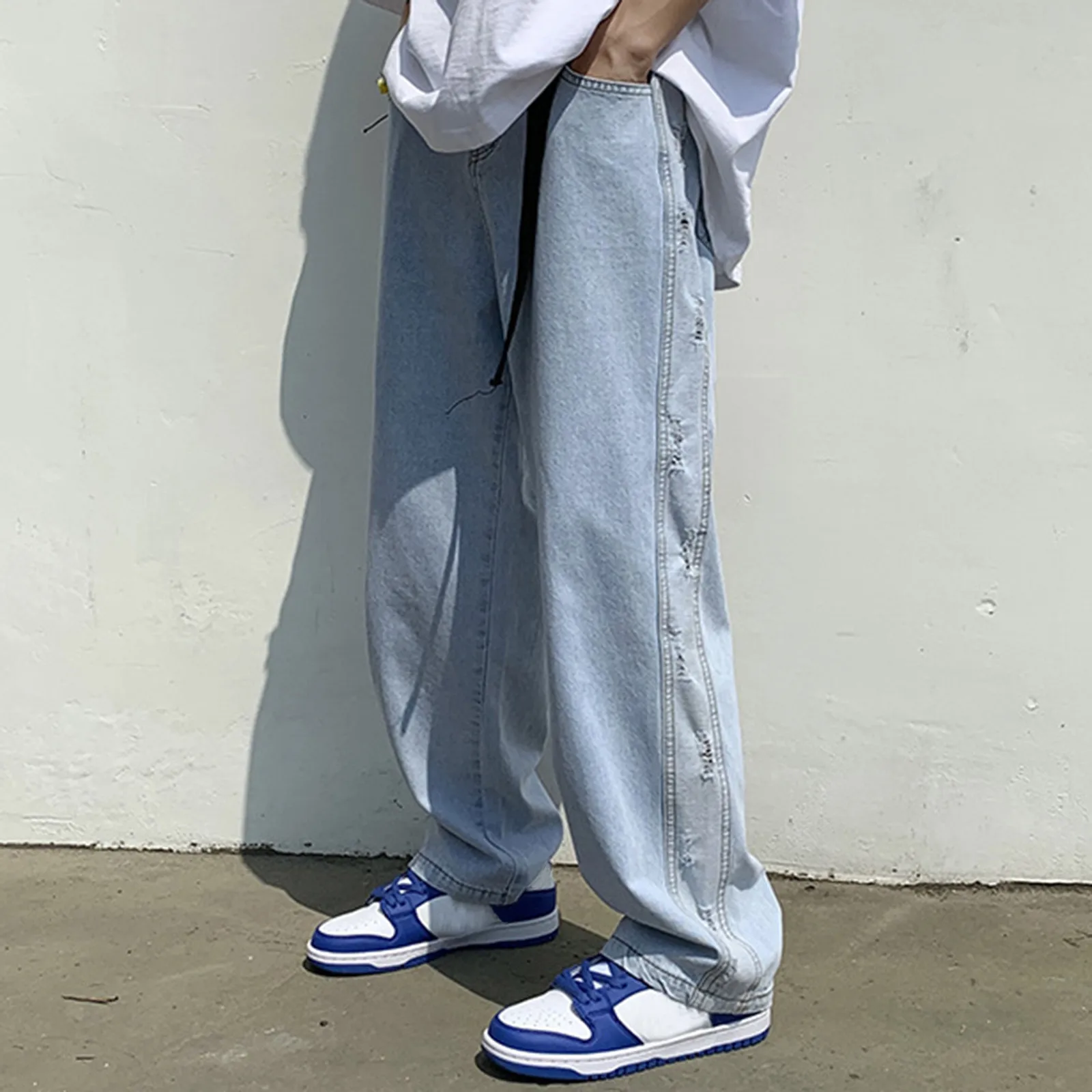 2021 Men's Fashion Plus-size Loose Jeans Street Wide Leg Trousers Pants High Quality Comfy Daily Casual Jeans Fast Free Shipping 2
