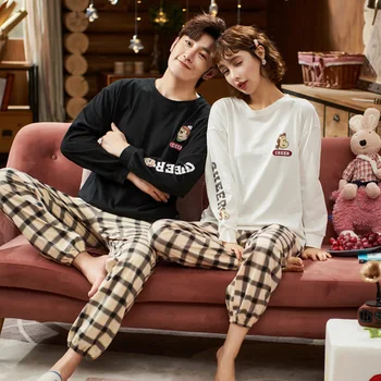 

couple pajamas long Sleeve pijama hombre Autumn Casual women's pajamas Sleepwear Suit homewear pijama mujer Large size