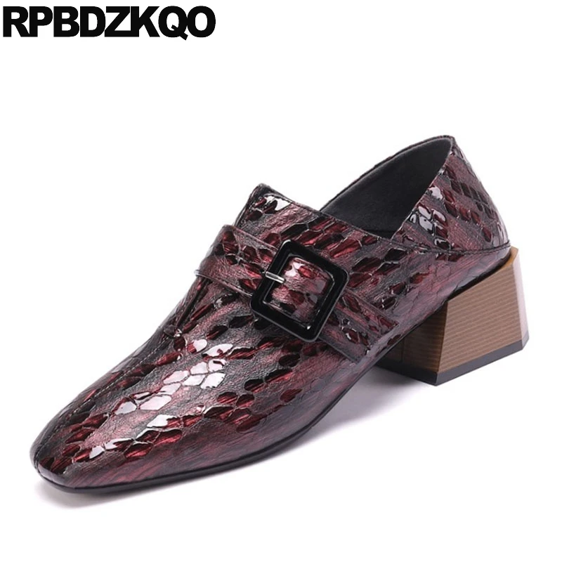 korean pumps genuine leather block size 4 34 big 10 42 square toe designer fashion brand women shoes wine red medium heels
