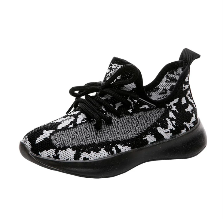 Fly Knit светящаяся детская обувь; Новинка; сетчатая дышащая обувь для мальчиков и девочек; повседневная обувь для бега; кроссовки для девочек - Цвет: Черный