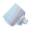 Women Wallet Patchwork Design Small Zipper Coin Purse Tassel Decoration Money Bag Simple Card Holder Contrast Color PU Leather 4