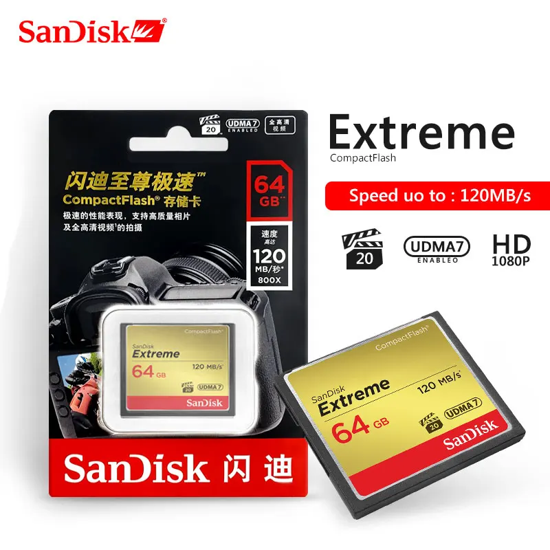  Sandisk Extreme Compactflash Memory Card 128GB 64GB 32GB CF Card High Speed 120MB/s support 1080P F