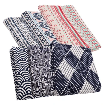 

6pcs Printed Ethnic Ukiyoe Weave Pattern Linen Cotton Fabric Patchwork Cloth DIY Sewing Material Handwork Cloth Accessory