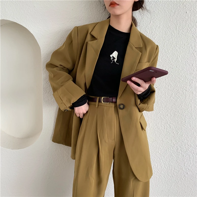 SHIJIA pant suits for woman chic oversized 2 piece set notched collar blazer jacket and high waist pants workwear office ladies