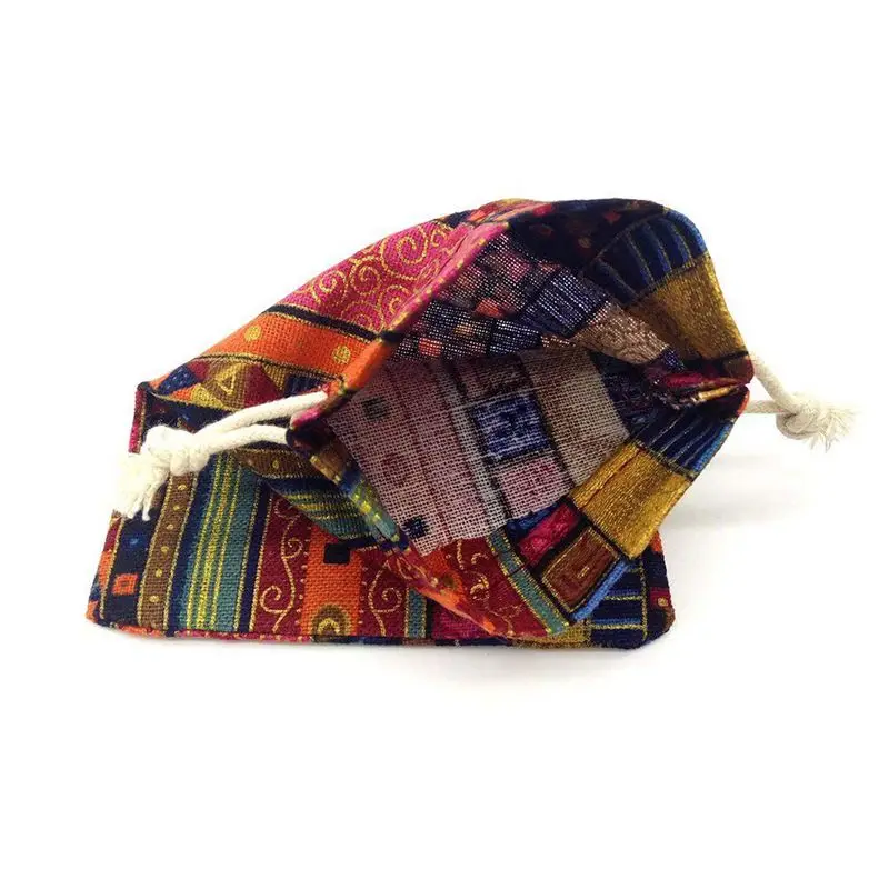 12pc Egyptian Style Jewelry Coin Pouch Print Drawstring Gift Bag Cotton Sachet Candy Travel Purse Ethnic