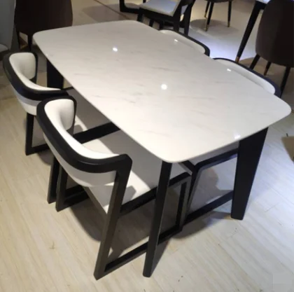 

Assembled household rock slab solid wood marble dining table and chair combination square Nordic dining table