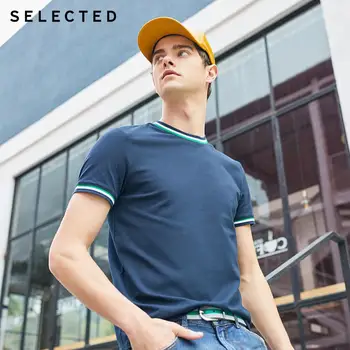 

SELECTED Men's Slim Fit Cotton Contrasting O-Neck Casual Short-sleeved T-shirt S|419201611