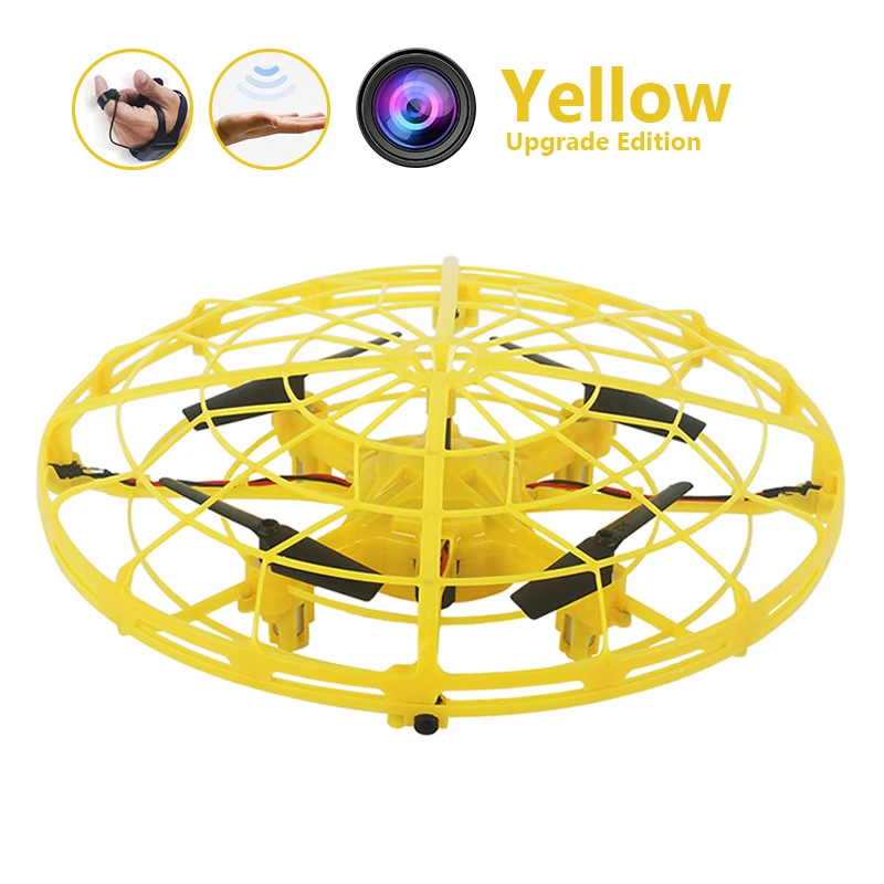 Yellow 0.3MP Camera Мини-Дрон круглый НЛО Дрон с камерой жесты гравитации индукции дроны Квадрокоптер анти-столкновения шар НЛО самолет детская игрушка - Цвет: Yellow 0.3MP Camera