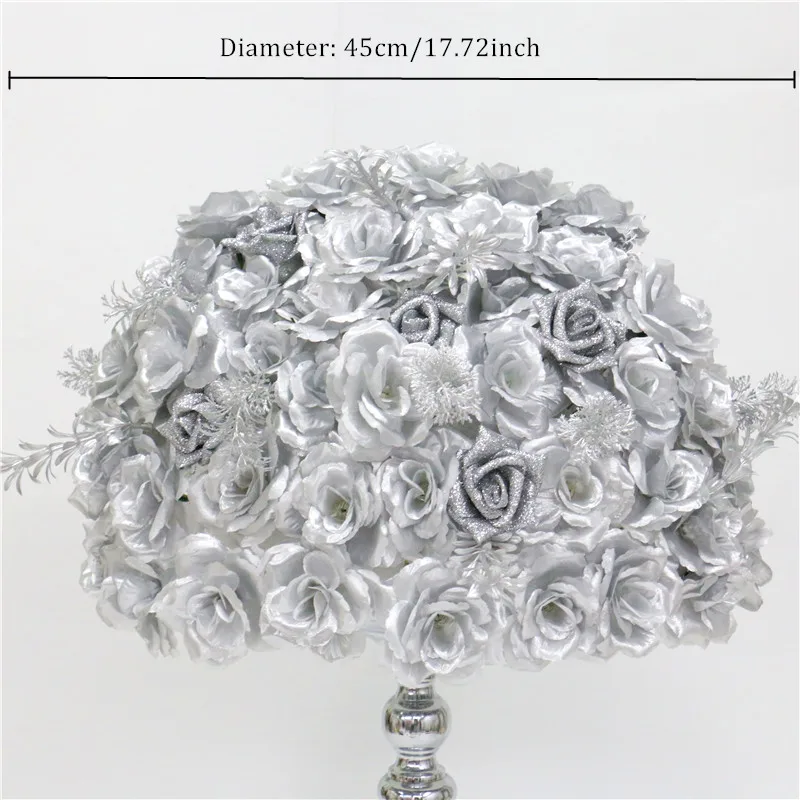 Silver 45cm На заказ Золотой Серебряный Арка ряд цветов стол центральный искусственный цветочный шар для свадьбы реквизит декоративный фон Роза лоза кленовый лист - Цвет: Silver 45cm