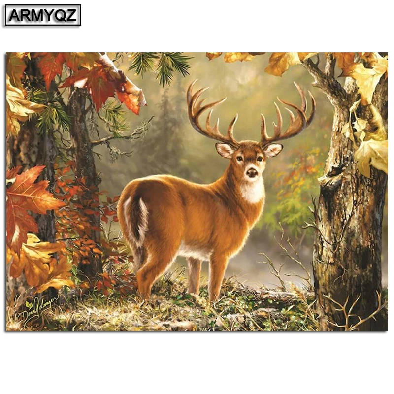 

ARMYQZ Full Square/Round Diamond Painting Deer Art 5D DIY Diamonds Embroidery Cartoon Kits Decorations Home