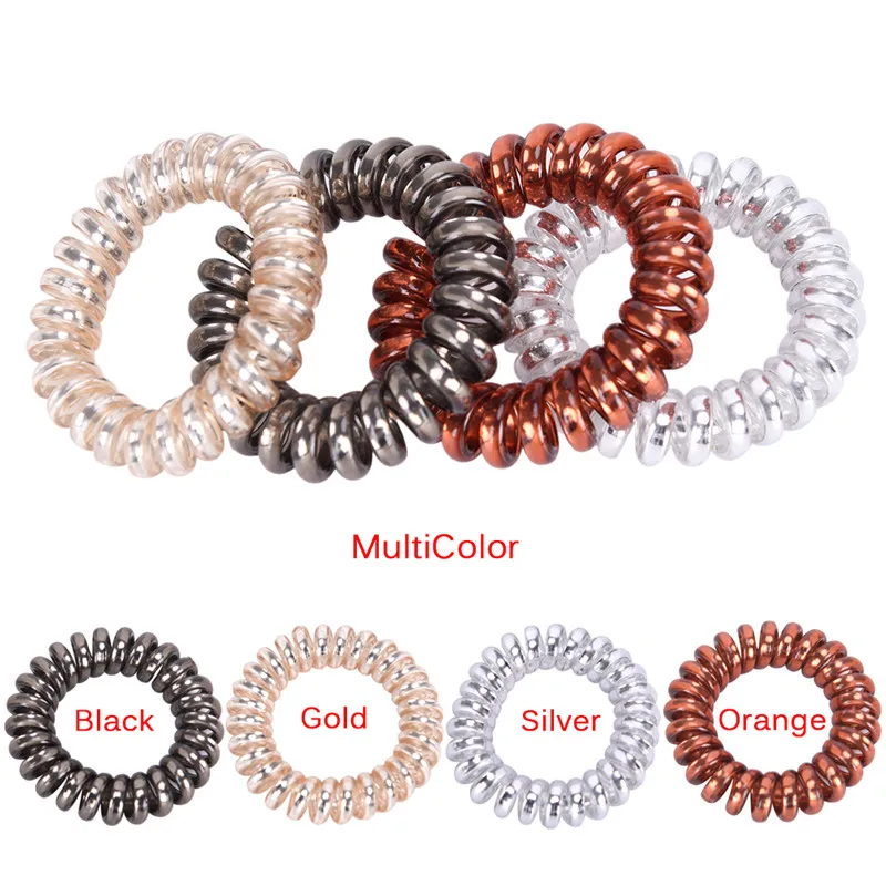 5Pcs/Lots Women Rubber Hair Rope Telephone Wire Line Headband Elastic Hairbands Spiral Shape Ties Headwear Accessories |