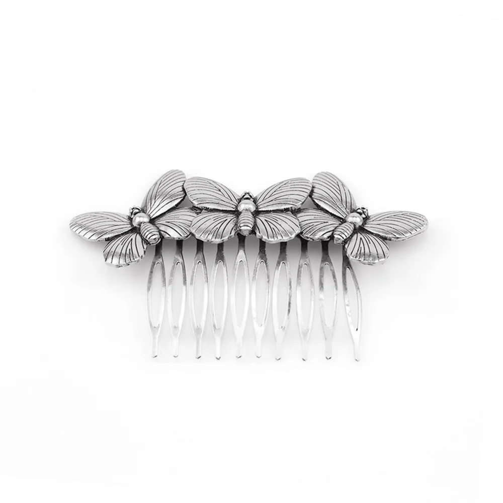 Винтажные 3 бабочки гребни для волос головной убор Выпускной свадебные шпильки аксессуары для волос женские украшения для волос - Цвет: silver