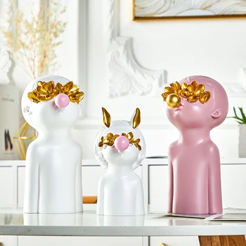 

Nordic Modern Creative Luxurious Girl and Boys Blow Bubbles Art Sculpture Figure Statue Resin Crafts Decorations for Home R3520
