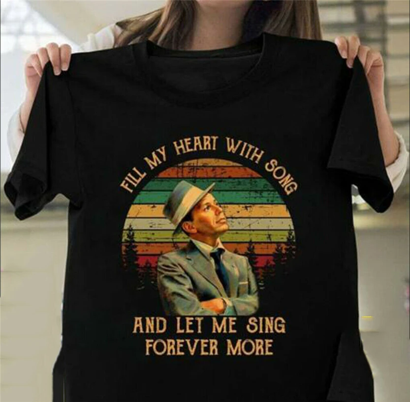Frank Sinatra Fill My Heart с песней Винтажная футболка Черная Мужская S-2Xl США сток новая