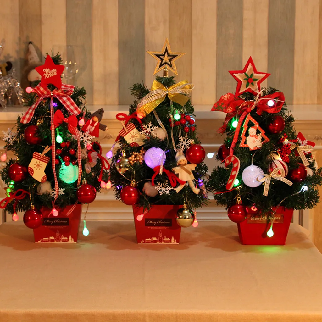 

LED Artificial Mini Christmas Trees Xmas Decorations A Small Pine Tree Placed In The Desktop Christmas Festival Home Ornaments