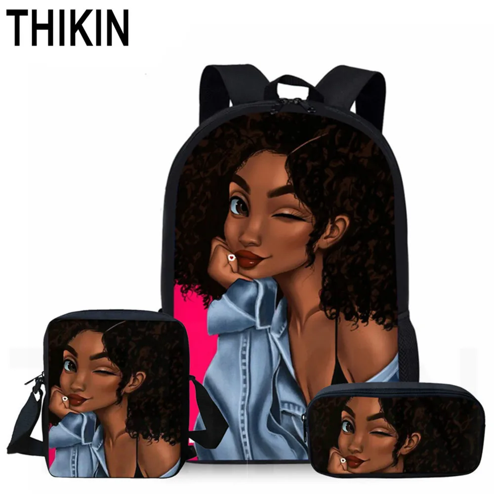 

THIKIN Personalized African Girls Print Schoolbag Art Women Pattern Book Bags Teenagers School Backpack Custom Child Mochila