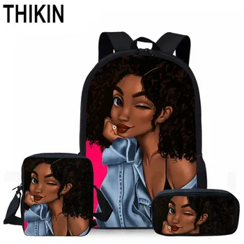 

THIKIN Personalized African Girls Print Schoolbag Art Women Pattern Book Bags Teenagers School Backpack Custom Child Mochila