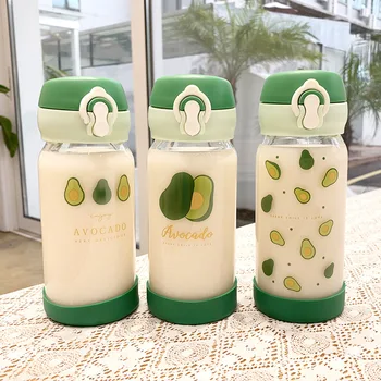 

OAPE 350ml INS Cute Avocado Outdoor Water Bottle Sports Eco-friendly With Lid Hiking Camping Milk Drink Glass Water Bottle