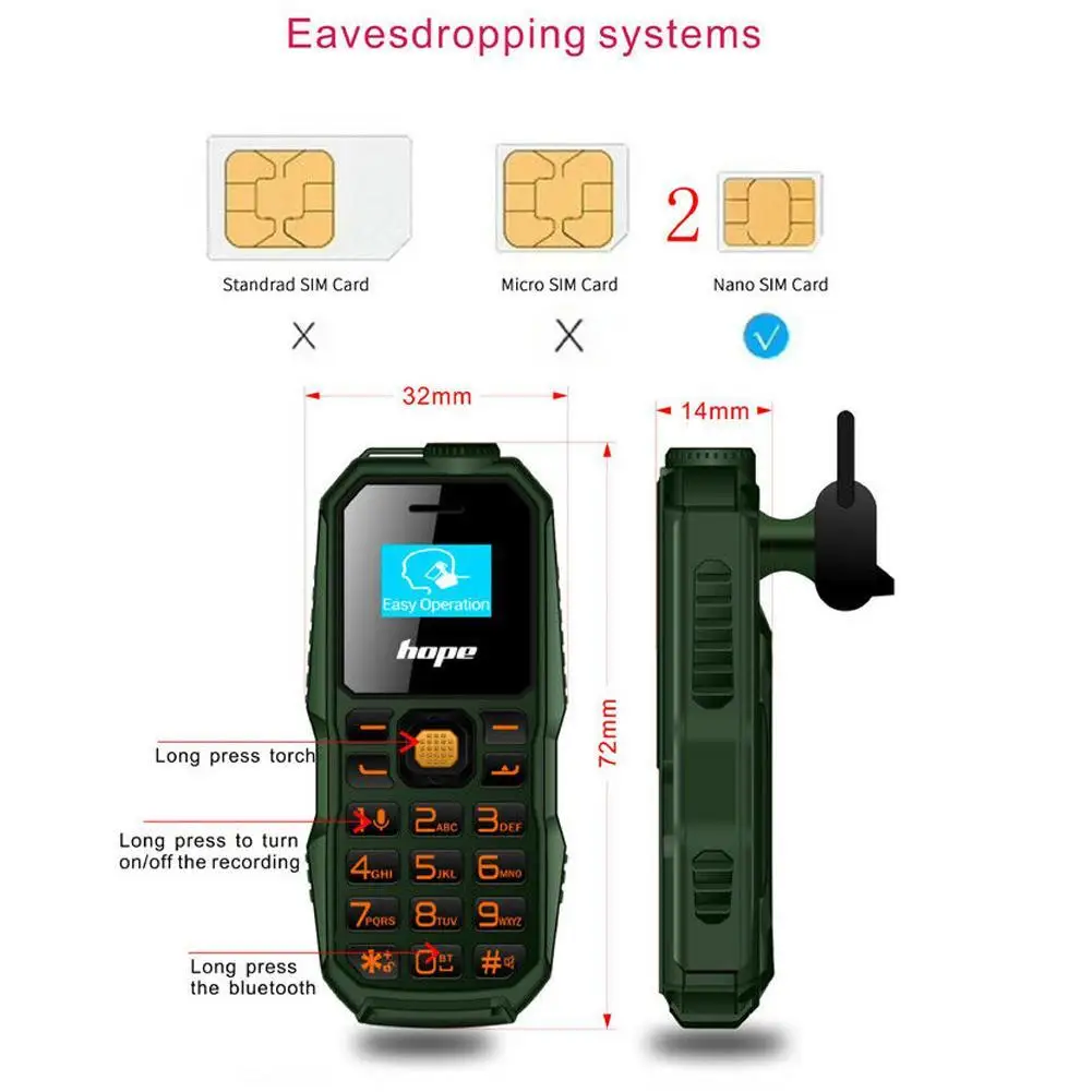 Bluetooth Dial мини мобильный телефон 0,6" маленький экран GSM низкое излучение две sim-карты Bluetooth гарнитура маленький мобильный телефон