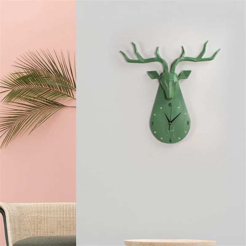 Creative Nordic Deer Head Wall Clock Living Room Fashion Personality Wall Watch Modern Minimalist Quartz Clock Home Decoration