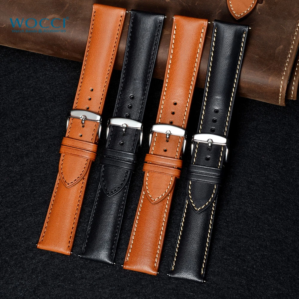 Najtaniej WOCCI Top skóra licowa Watchband na zegarki damskie męskie 18mm 20mm 22mm Quick Release zegarki pasek zamienny świąteczny prezent