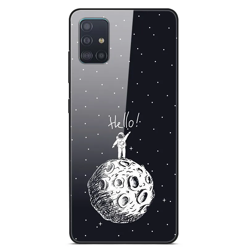 Для samsung A51 A71 чехол с милым рисунком стекло твердая задняя крышка для samsung Galaxy A51 SM-A515F чехол A 71 SM-A715F TPU бампер A 51 - Цвет: 16