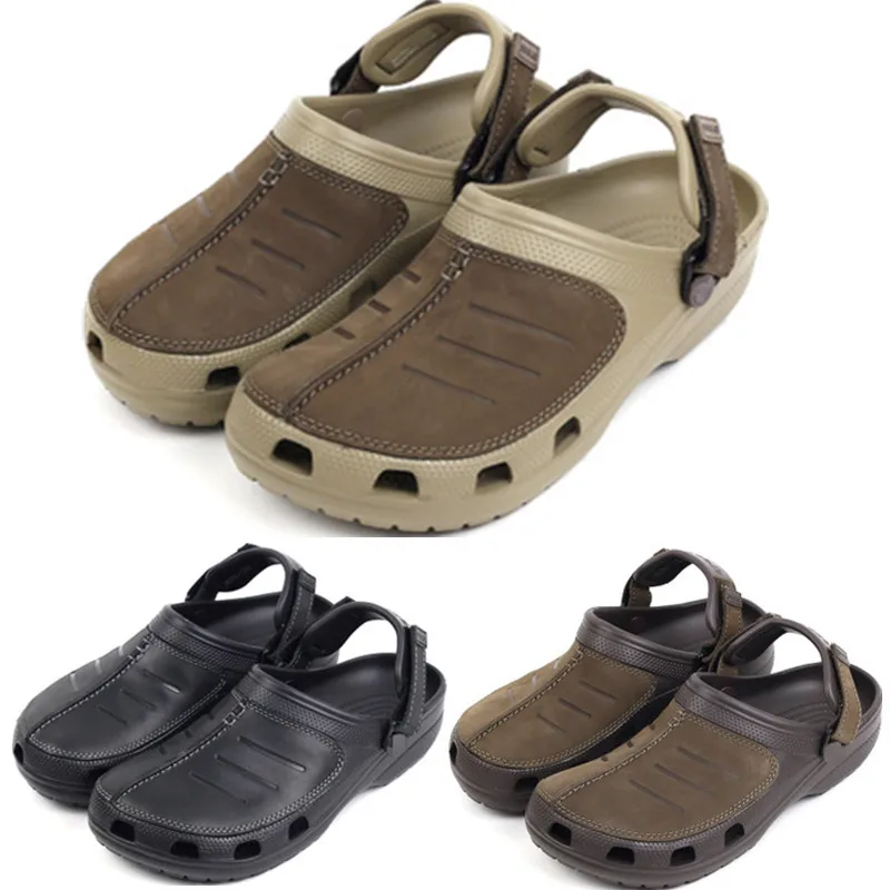 Zapatillas de cuero con agujeros para hombre, zapatos de playa con hebilla de gran tamaño, sandalias para turista, antideslizantes, transpirables y ligeras