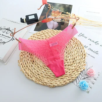 

Thong Women's Mesh No Trace One-piece Ultra-thin Ladies Panties Sexy Breathable Solid Color Low Waist G-String For Women