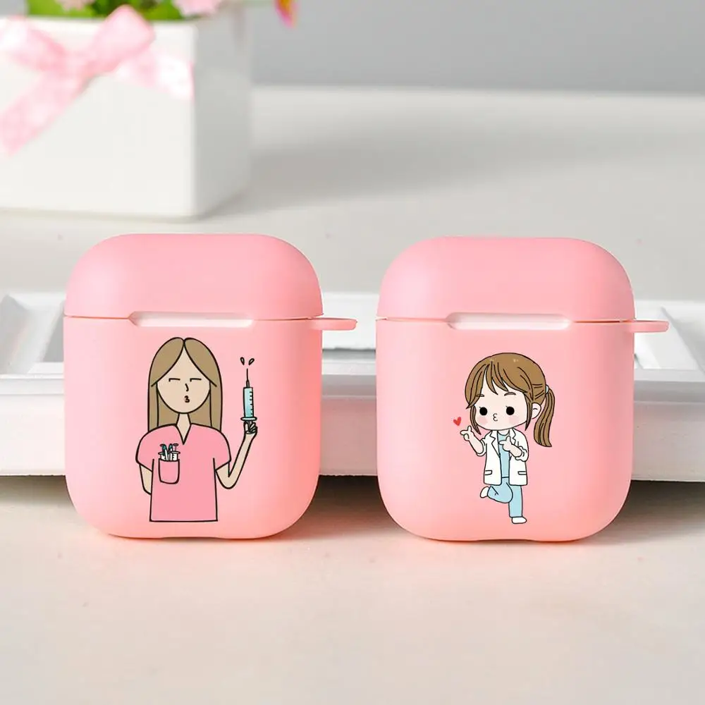 Мультфильм медицина доктор медсестра матовый розовый силикон для AirPod 1 2 Чехлы