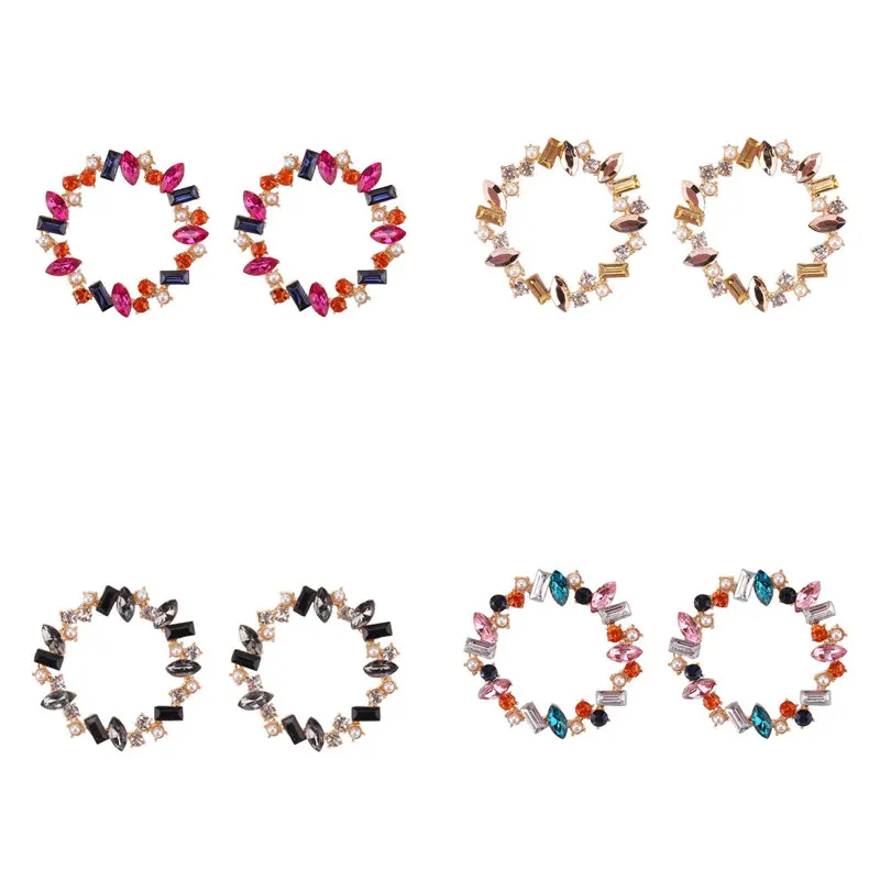 AOMU простой роскошный, Кристальный, со стразами большой круг серьги для женщин серьги гвоздики Имитация Жемчуга Мода серьги ювелирные изделия