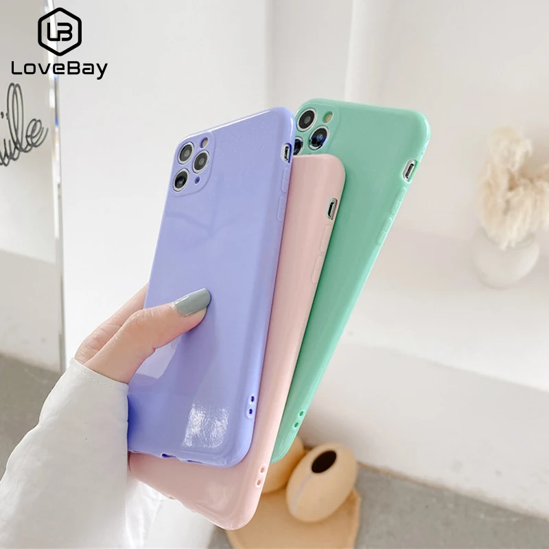 Lovebay Блестящий цветной чехол для телефона iPhone 11 Pro Max XR X XS 7 8 Plus мягкий однотонный